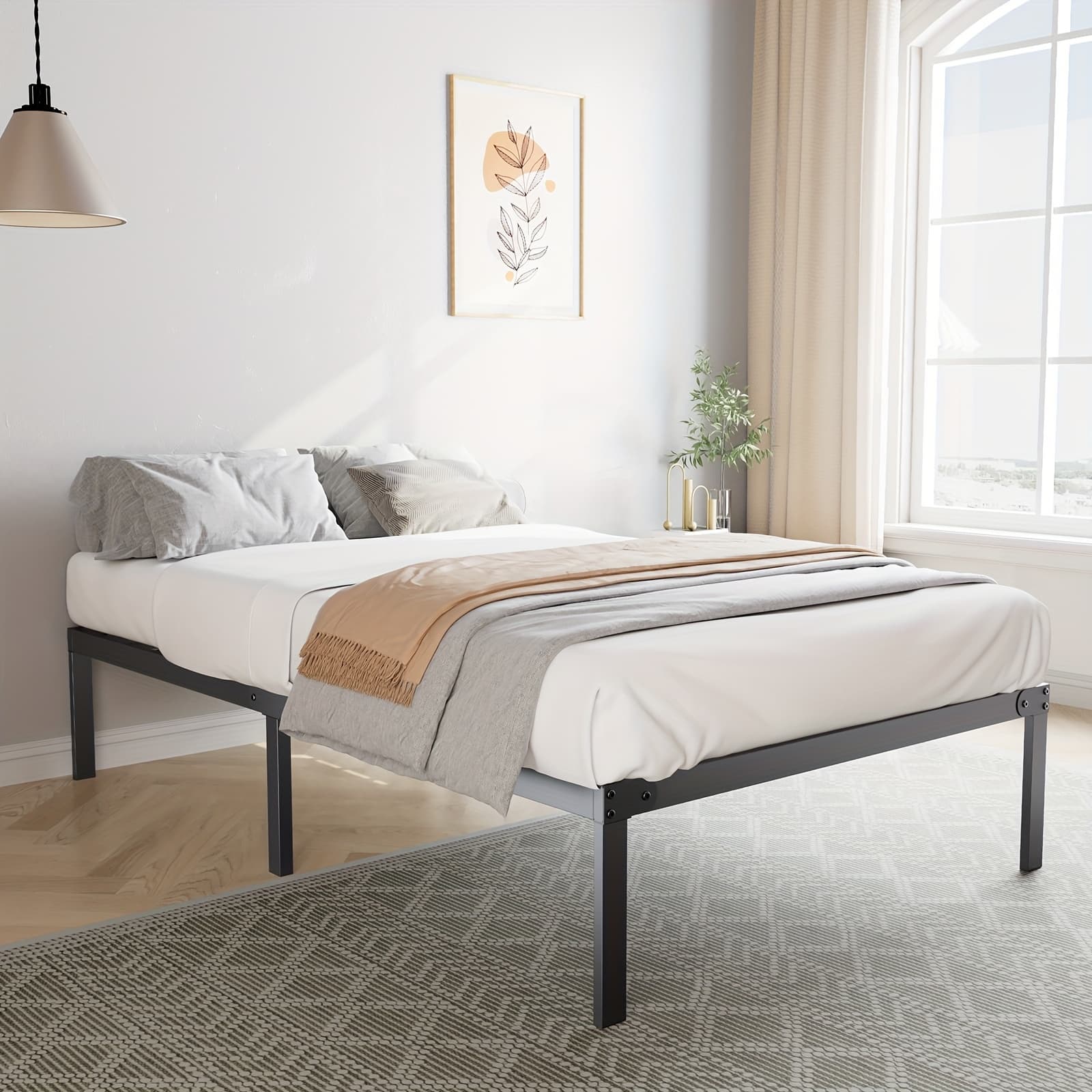 TEMU Metal Bed Frame Support Sturdy Platform Mattress Foundation With Under Storage Space Spring Needed Black Full Queen King Twin Size