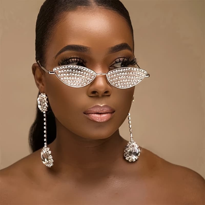 TEMU 1pc Of Unisex Decorative Glasses - Small Frame Sparkling Glasses, Suitable For Party, Wedding, Ball Additions, Birthday/christmas/halloween Gift Diamond Frame