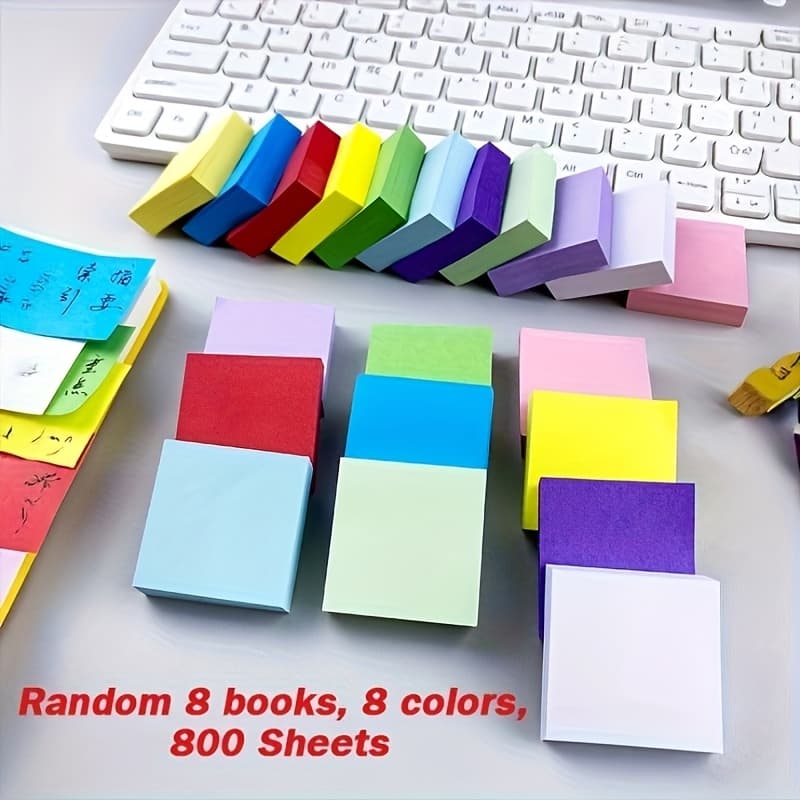 TEMU 800pcs Multicolor Random Colors Mini Square Sticky Notes, Back-to-school Study Supplies, Self-adhesive Memo Pads, 11 Colors, Designs, Suitable For Office, School, And Home Use