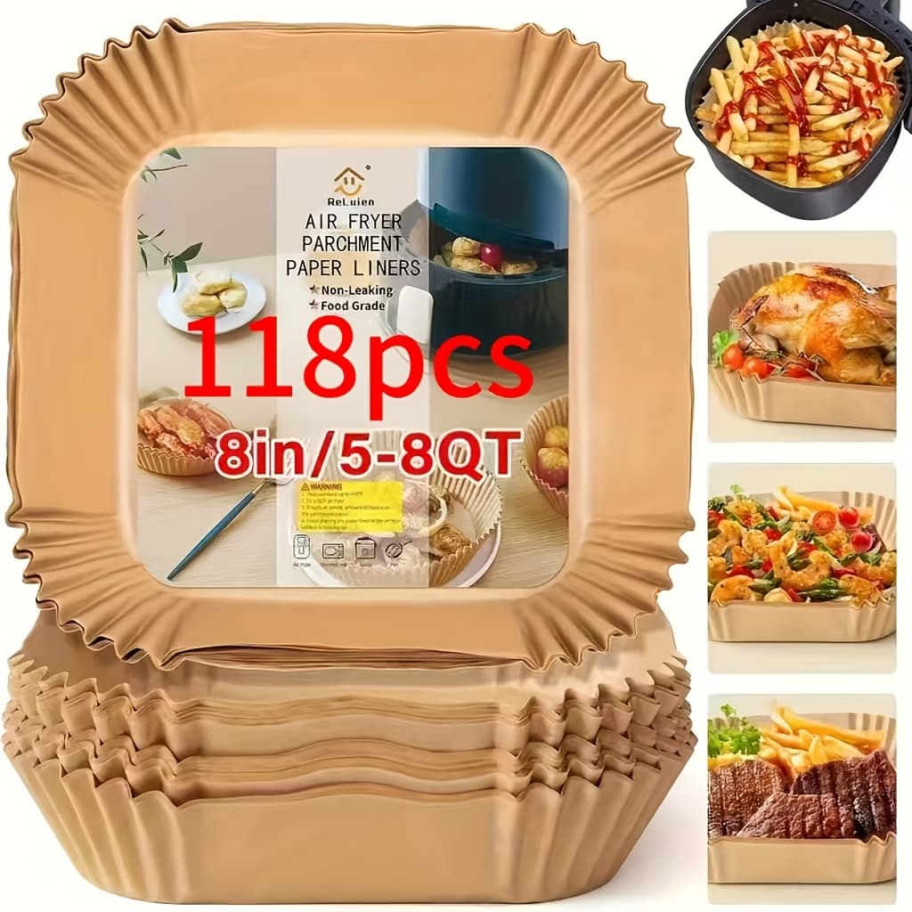 TEMU 118pcs Disposable Microwave & Air Fryer Liners | , Square Unbleached Paper Liners (8 Inches) For 5-8qt Air Fryers, Baking Microwave, Air Fryer Accessories