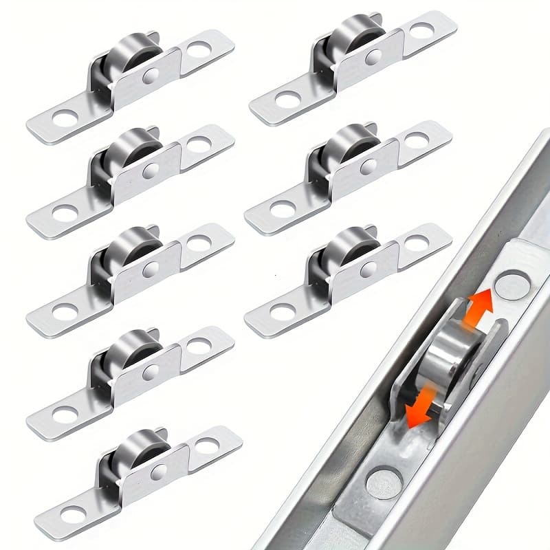 TEMU 8-pack Universal Silent Wheels, Metal Material, Door And Window Sliding Pulley For Windows, Cabinets, Sliding Doors, Screen Doors - Heavy Duty Ball Bearing Pulley