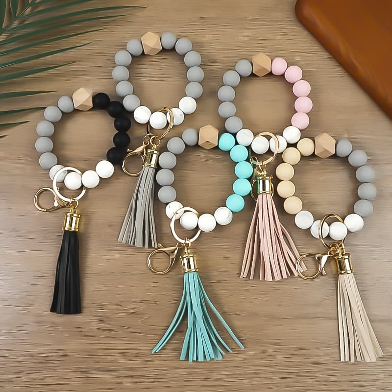 TEMU 5pcs Pack 5pcs Silicone Bead Keychain For Men & Unisex - Heavy-duty Anti-loss Car Key With Marble Beads, String - Ideal Gift Suitable For Car Keys, , Holiday Present (affordable)