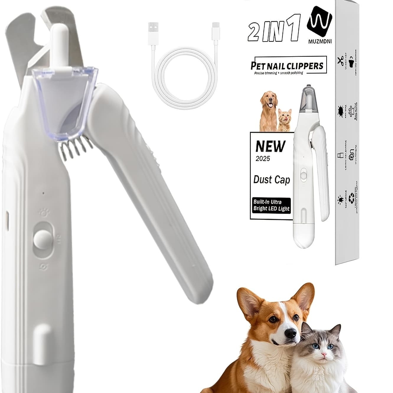 TEMU 2-in-1 Pet Nail Grinder, Multifunctional Dog Nail Trimmer And Cat Nail Trimmer Kit, Electric Pet Nail Grinder, Rechargeable, Suitable For Trimming Small And Large Dogs
