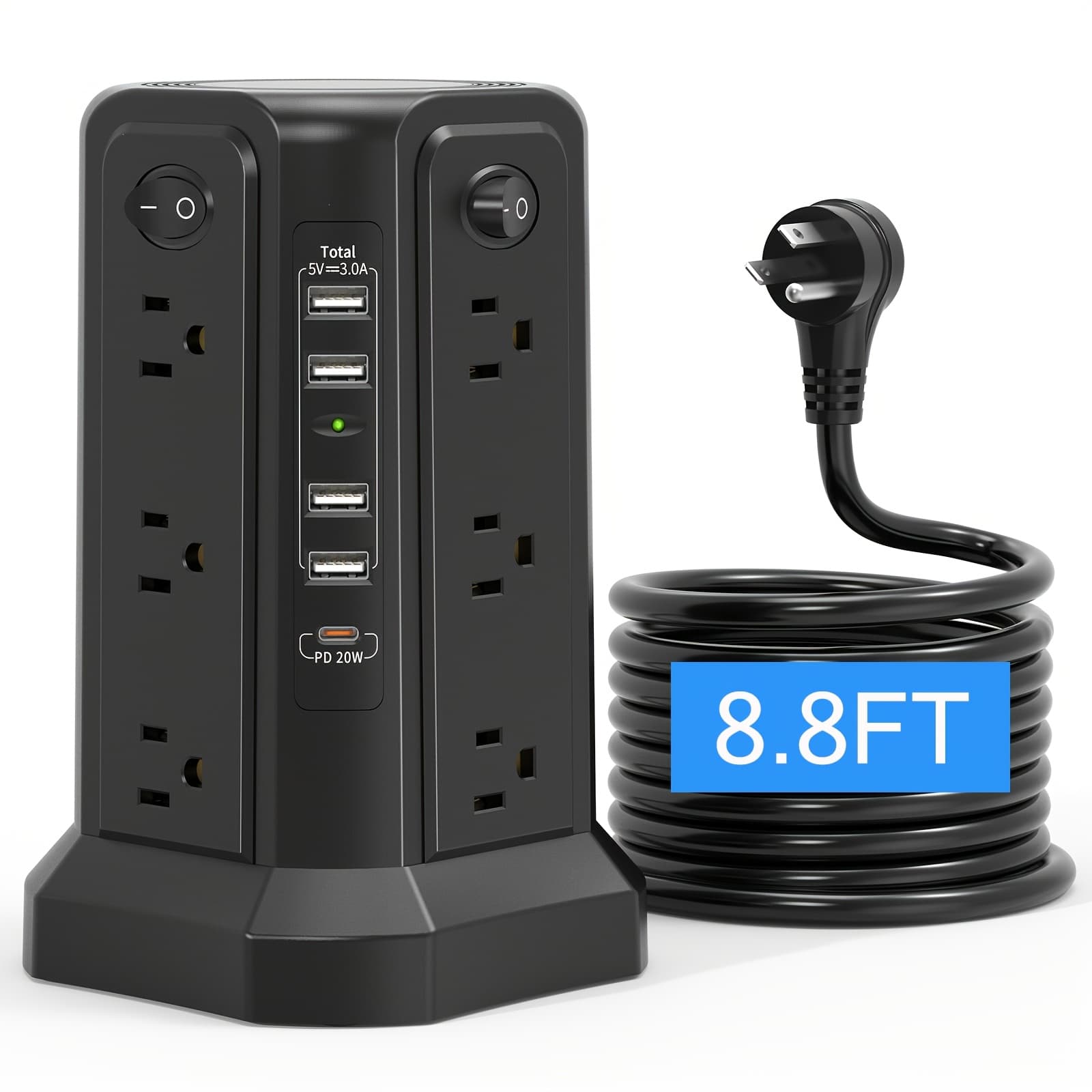 TEMU Upgraded New Product Flat Plug 16 Ac Outlets Power Strip Tower With Usb/usb C Port, Protector With 5 Usb Charging Ports, Extension Cord Desktop Power Strip