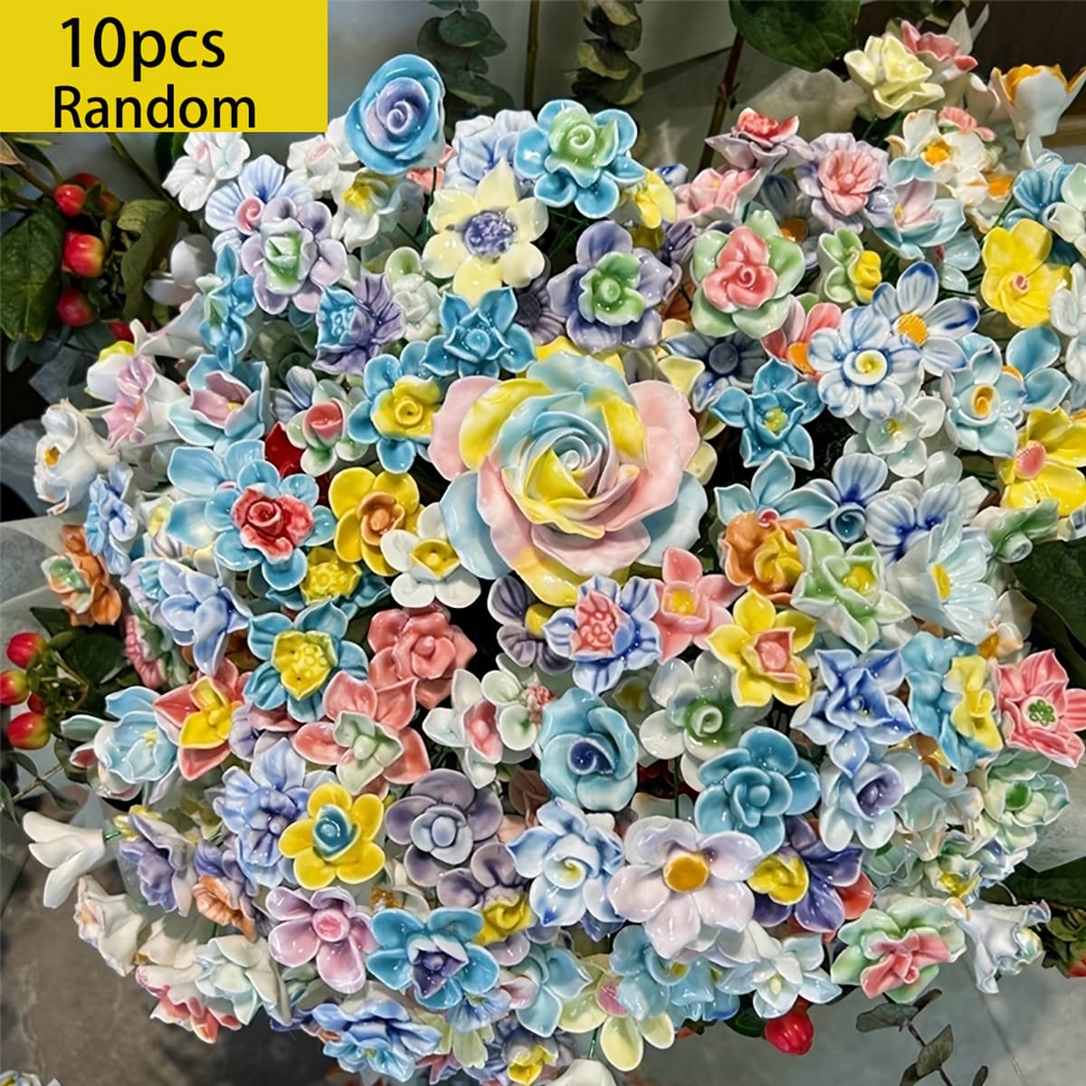 TEMU 10pcs Exquisite Artificial Ceramic Flowers - Handcrafted, Flower For Home Decoration-the For Valentine's Day, Christmas, , Etc. With Random Multiple Colors And Styles, Suitable For Home