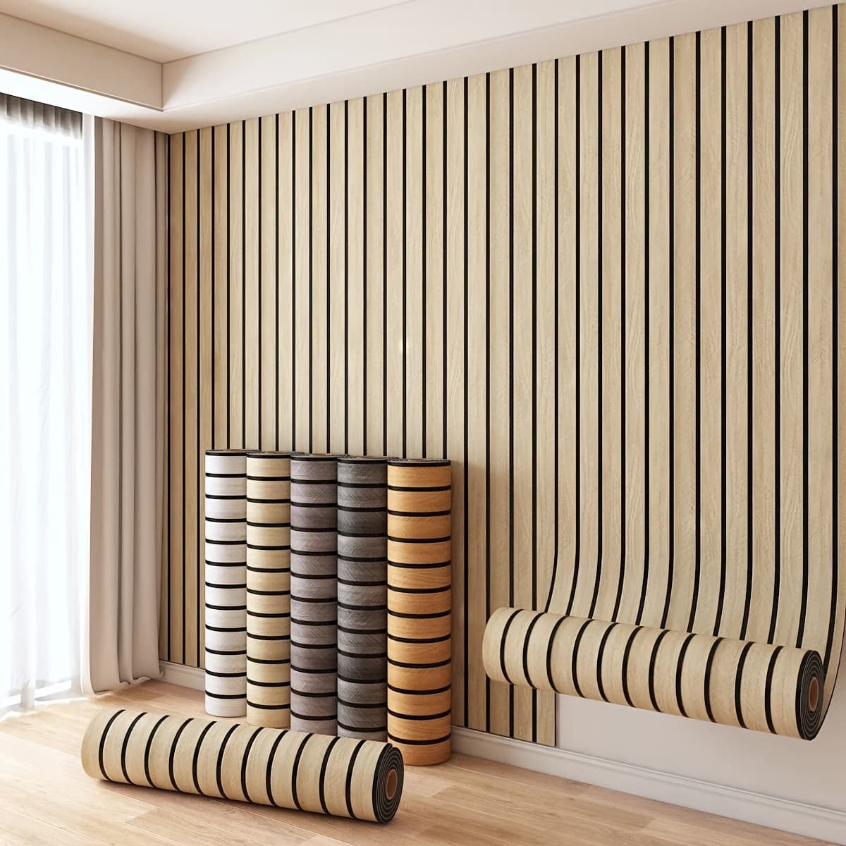 TEMU Roll Self-adhesive Vinyl Wood Grain Wallpaper Panels - Thickened Foam Suitable For , Easy To Clean, Compatible Panels For Diy Renovation In, Bedroom, Restaurants (no Glue)