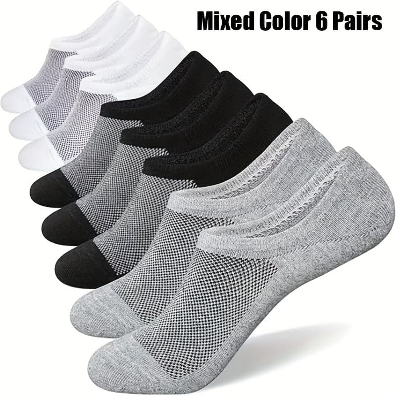 TEMU 6 Pairs Men's Spring And Summer Thin Casual Comfortable Soft Moisture Absorbent Breathable Mesh Eye Mouth Low Top Invisible Boat Socks