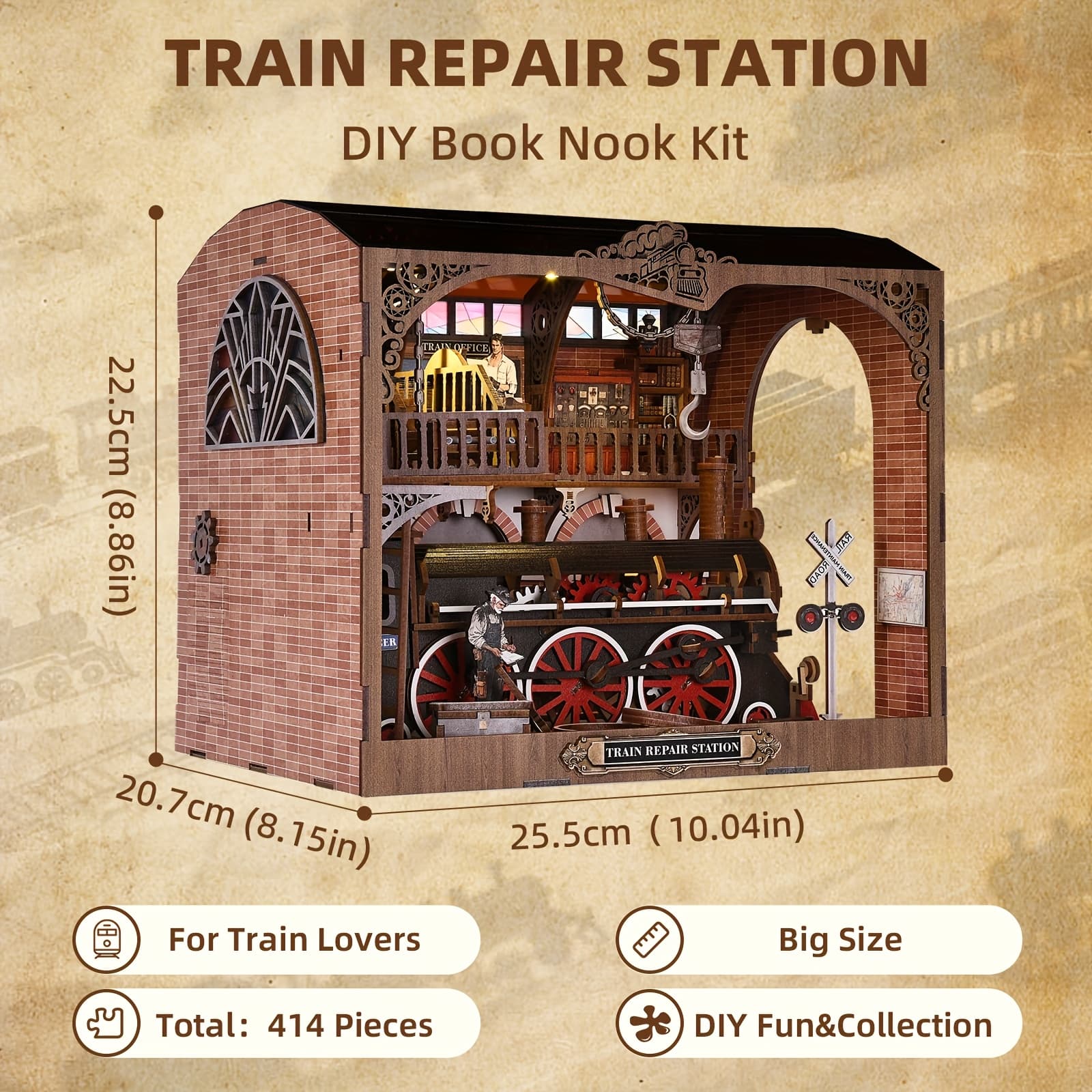 TEMU 1pc Train Model Book Corner Kit, 3d Wooden Puzzle Toy Book Corner Home Decoration, Miniature Bookend, Dollhouse, Model Building, Best Gift For Thanksgiving, Halloween, Christmas And Birthday