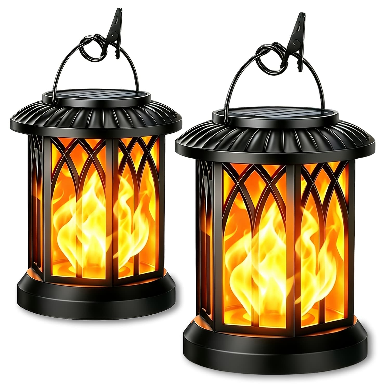TEMU Solar Hexagonal Clip Flame Lantern (2/4/8, Bronze/black)