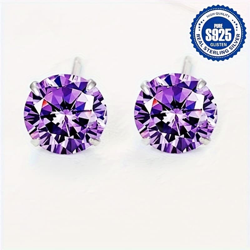 TEMU A Pair Of 2pcs, Of 4pcs, S925 Sterling Silver Four-claw Synthetic Zirconia Earrings, Fashionable, Easy And , Anti-allergy, Gift Additions, Holiday Daily Wear Earrings And Small Additions