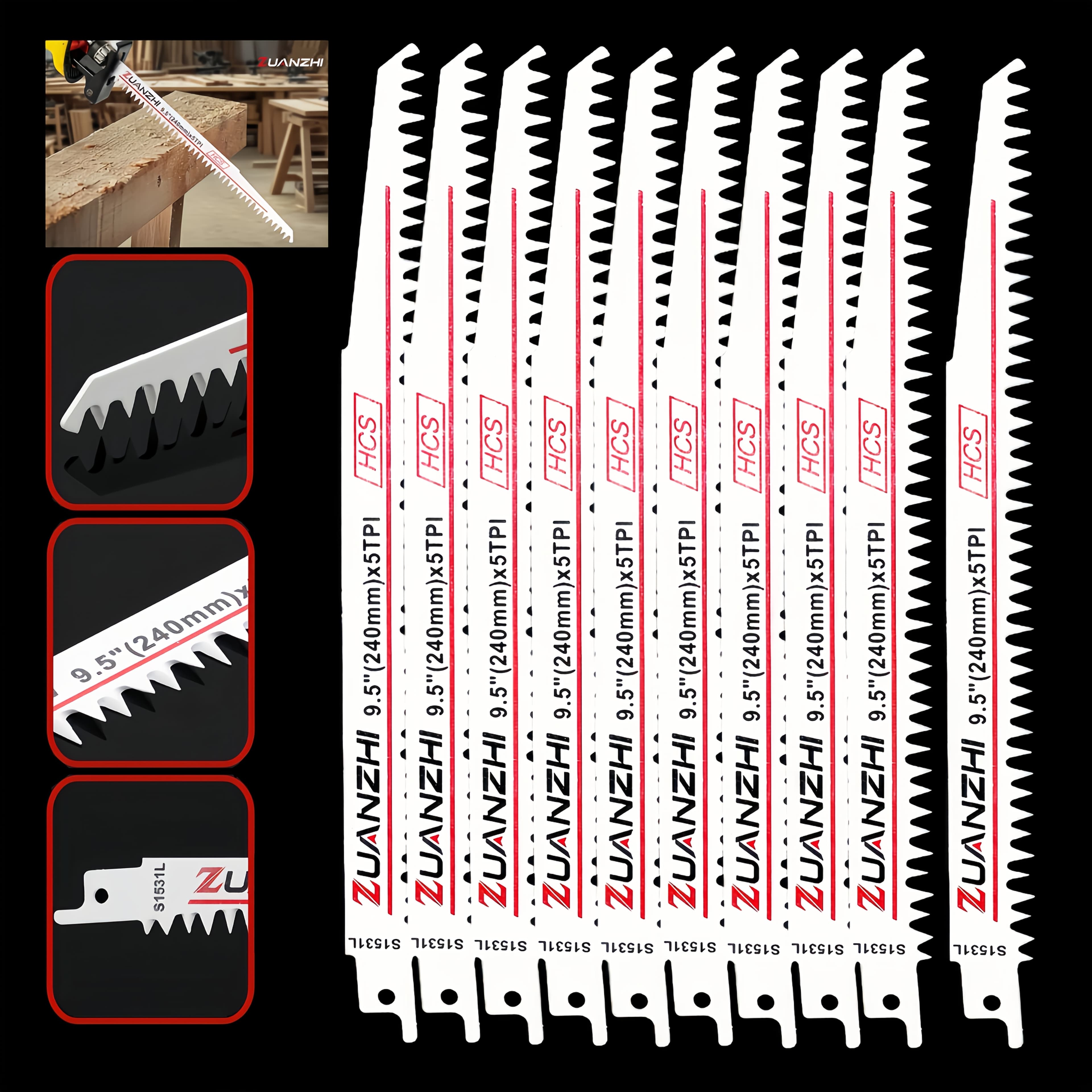 TEMU 10pcs Reciprocating Saw Blades, Reciprocating Saw Blade, Wood Bar Cutting Saw Blade, Garden Branch Cutting Trimming Tool