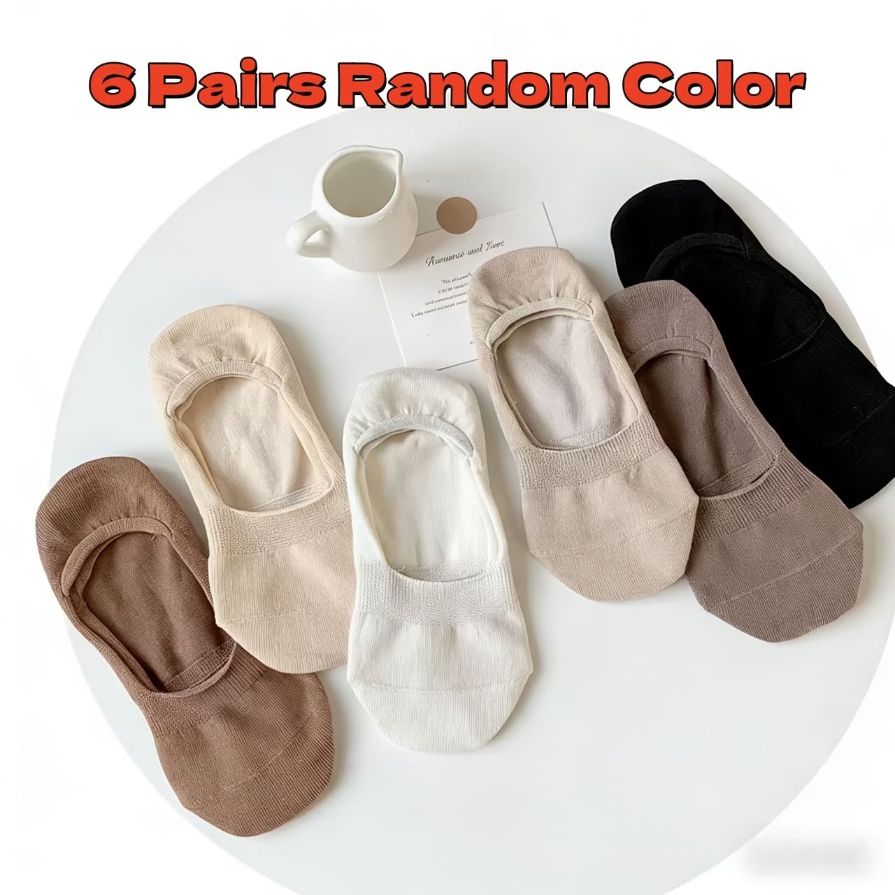TEMU 6-pair Pack Women's No-show Socks - Non-slip Comfortable Invisible Ankle Socks Suitable For Spring/summer, Random Solid Colors, Casual & Athletic Wear, Everyday Sneakers, For, Office, Travel