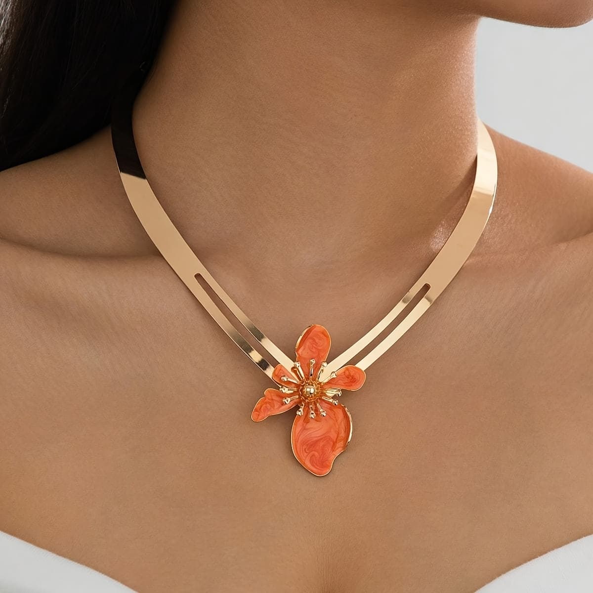 TEMU Bohemian-style Women's Floral Collar Necklace - Vibrant Drip Design, Stainless Steel, Perfect For Vacation And Casual Wear, Bohemian Jewelry