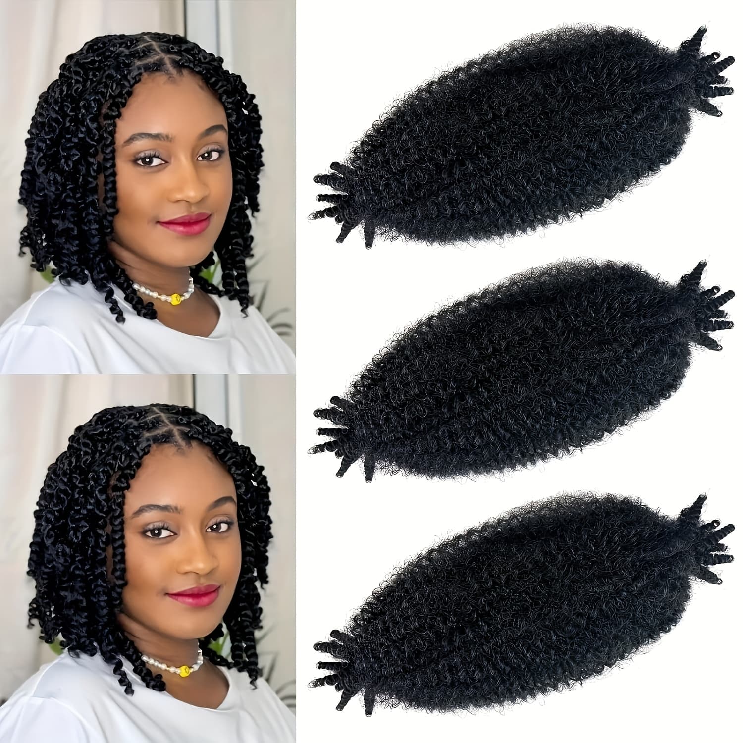 TEMU 3 Packs Twist Braiding Hair, 8 Inch Pre-separated Springy Afro Twist Hair Kinky Twist Crochet Hair Braids For Distressed Soft Locs Spring Twist Hair For Women (8 Inch (pack Of 3), 1b)