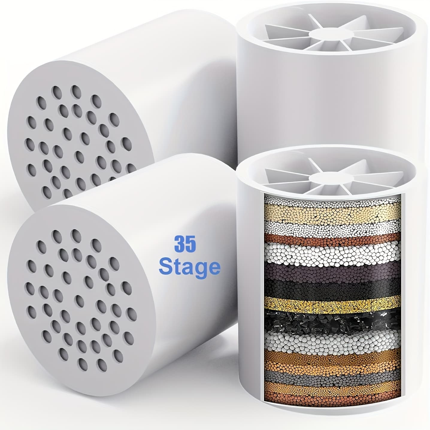 TEMU 1pc 35 Stage Shower Filter/1 3 Cartridges/4pcs 35stage Shower Filter Universal Replacement Cartridge Removes , Fluoride, And Other , Restores Ph Balance, Reduces Dry, Itchy Skin, And More