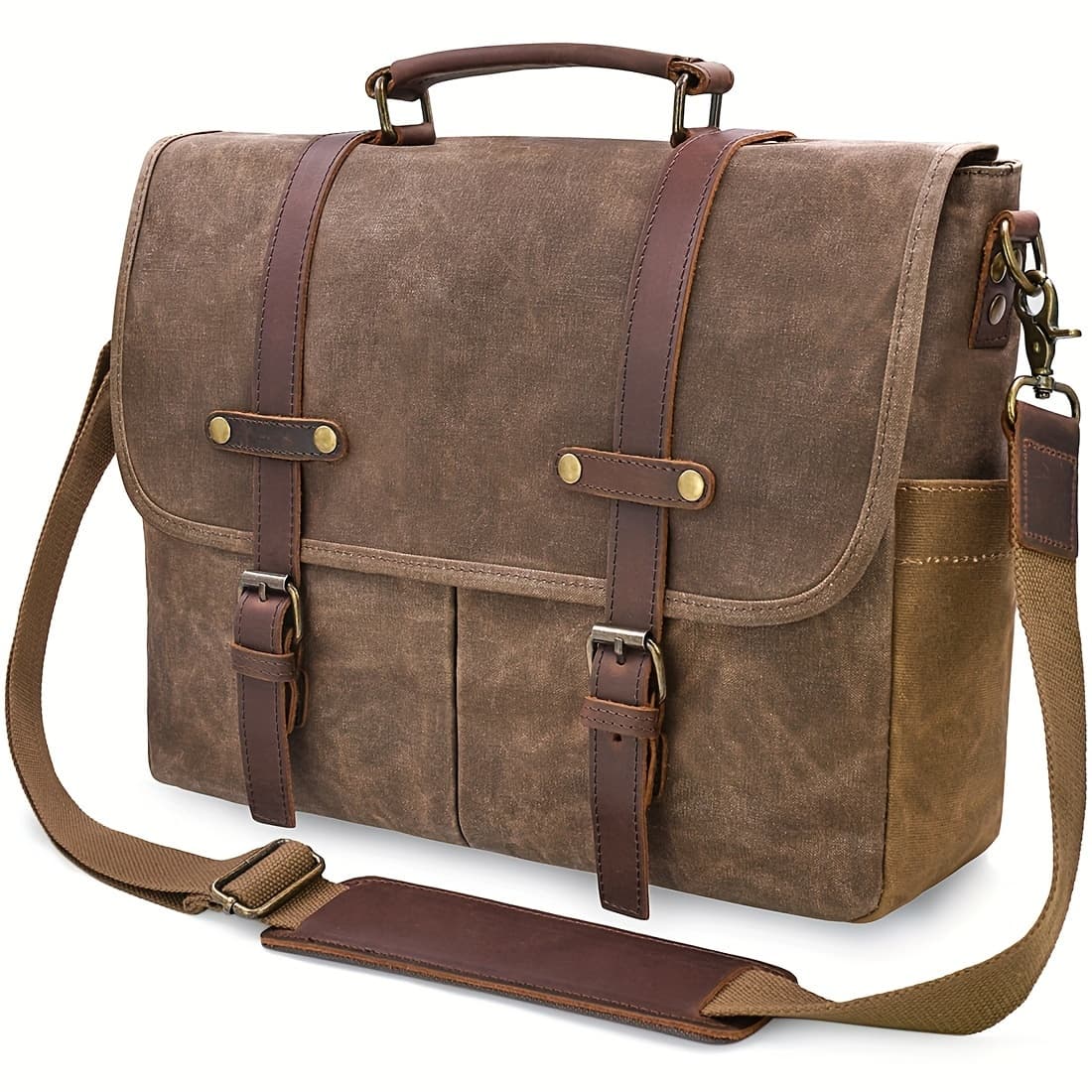 TEMU Men's Crossbody Bag, 15.6-inch Waterproof Vintage Waxed Canvas Briefcase, Large Laptop Bag, Sturdy And Durable Crossbody And Backpack.