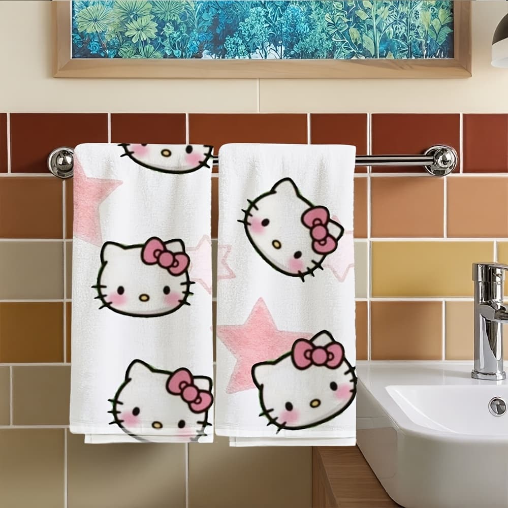 TEMU 2pcs Hello Kitty Hand Towels Multifunctional Towels Soft Suitable For Bathroom Decoration, Perfect For Face And Hands, Halloween, Birthday, Perfect Valentine's Day Gift