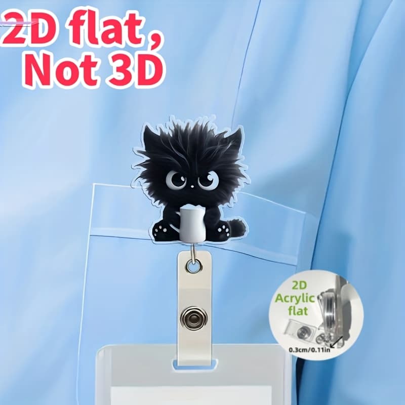 TEMU 2d Flat Acrylic 1pc Cute Cat Holding Teacup Nurse Badge Scroll Holder, Suitable For Nurse Id Cards, Doctors, Nurses, And Practicing Nurses - Scroll Label Cardholders With Clips