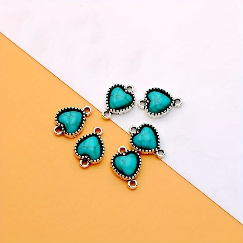 TEMU 6pcs/8pcs/10pcs Ancient Silvery Tibetan Silvery Alloy Black Blue Heart Love , Green, Blue, Pink, White, Red Heart Pendant Love Connector Making Bracelet Earrings Necklace Heart Pendant Handmade