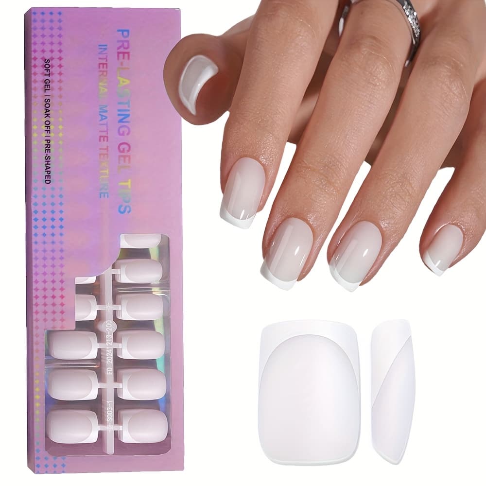 TEMU French Gel False Nail Patches Set - White French - 150pcs, 3 In 1 Gel Nail Patches, Soak Off Soft Gel Acrylic Extension Nails, Gift Set, Ideal For Women's Manicure