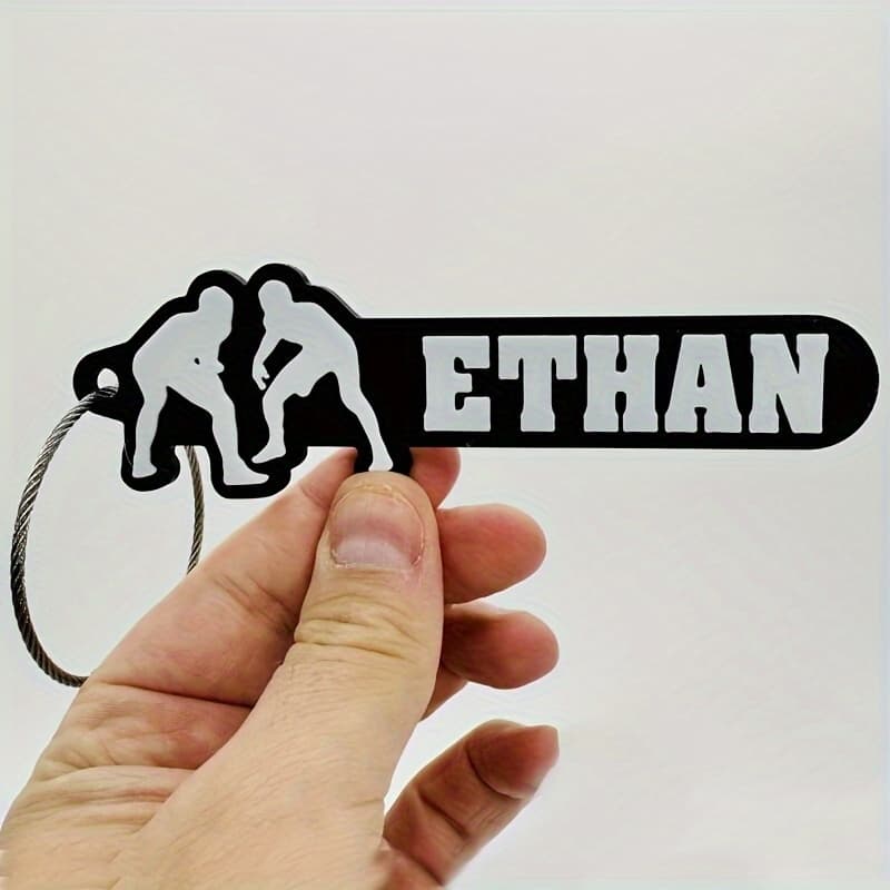 TEMU Custom Wrestling Keychain - Personalized Acrylic Name Tag Featuring Wrestler Silhouette, Sturdy Color-blend Construction - Gift For , Pals & Parents