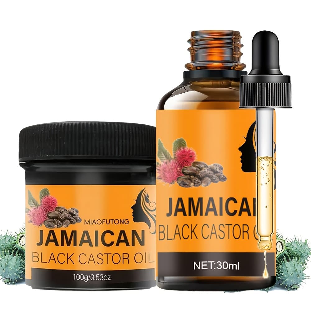 TEMU 2pcs + Black Castor Oil Hair Cream - Pure Cold Pressed, Moisturizing Hair And Scalp, Hair Stronger And , Suitable For Normal Hair, Autumn And Winter Castor Oil Hair Care Set