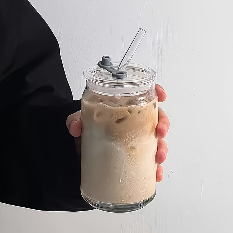 TEMU 1/2/4pc Cup With Lid And Straw, Iced Coffee Machine, Cup Set, Creative High Borosilicate Cup, Milk Cup, Beer And Juice Cup, Suitable For Family Use, Suitable For Students And Holiday Gifts.