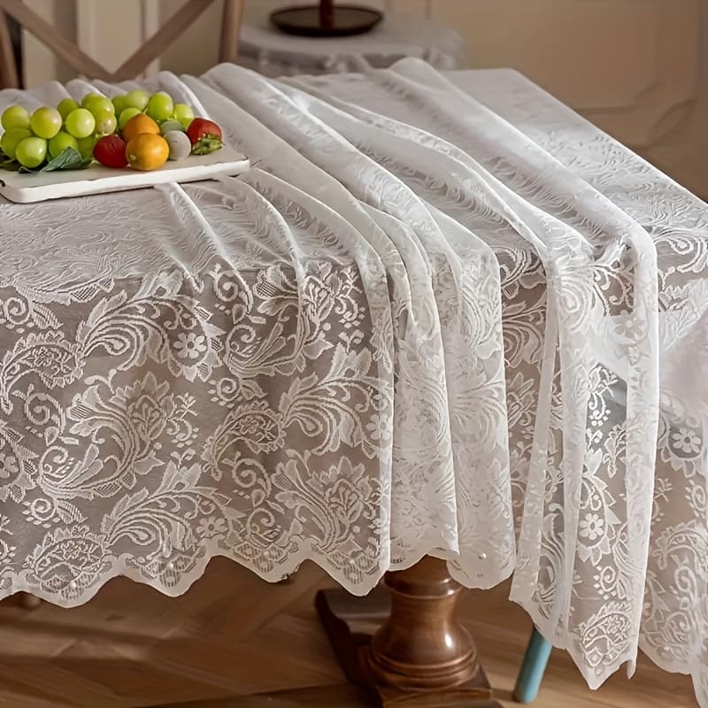 TEMU 1pc French Paisley Lace Tablecloth, Rectangular Polyester Table Runner For Dining And Coffee Table, Washable, Easy Clean, Home Decor For Christmas, Machine, Solid Pattern, Square Shape