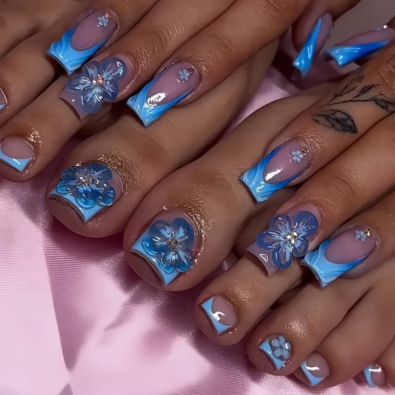 TEMU A 48pcs Square Fake Nail Set With Two-piece Design Featuring 3d Pure And Sensual Floral Spiral Nail Tips. Suitable For All Women And. The Box Includes A File And Jelly Glue For Easy Application