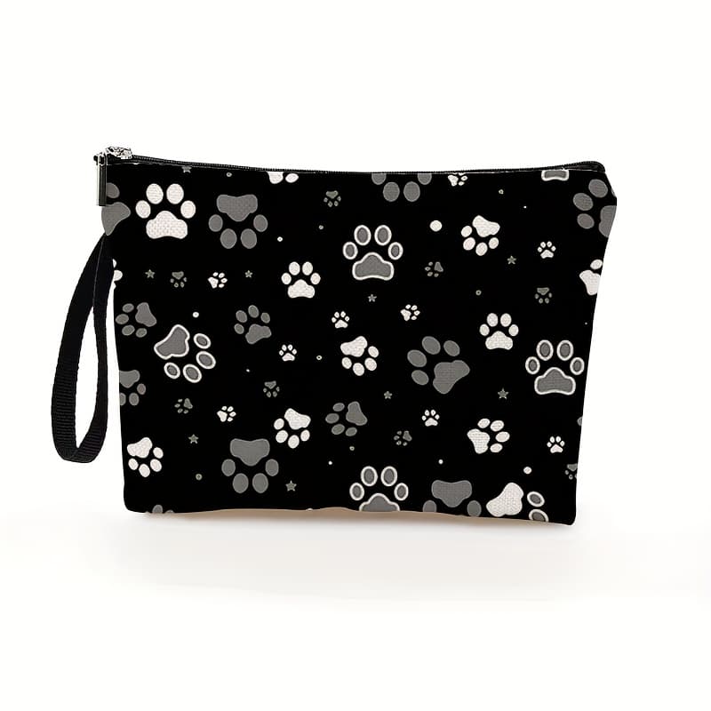 TEMU 1pc, Cute Paw Print Makeup Bag, Black Large Capacity Portable Toiletry Bag, Suitable For Spring , Gym, Camping And Outdoor Use, Travel Storage Bag, Dog Lover Gift