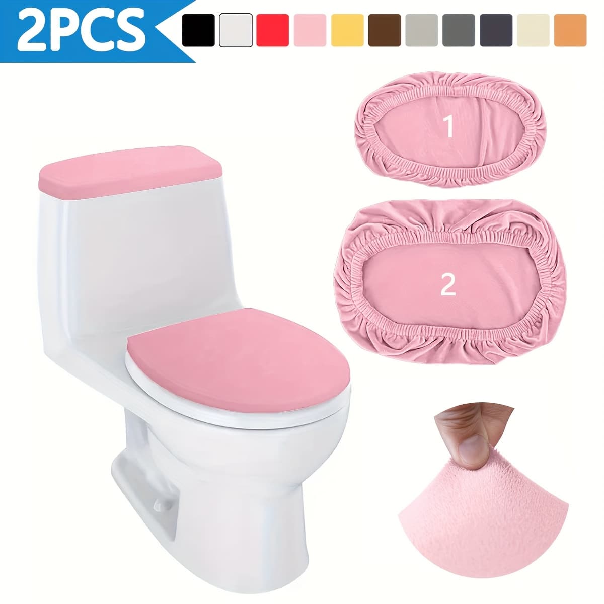 TEMU 2pcs Elastic Silvery Velvet Toilet Seat Cover, Modern For Bathroom & Bedroom, Pet-friendly