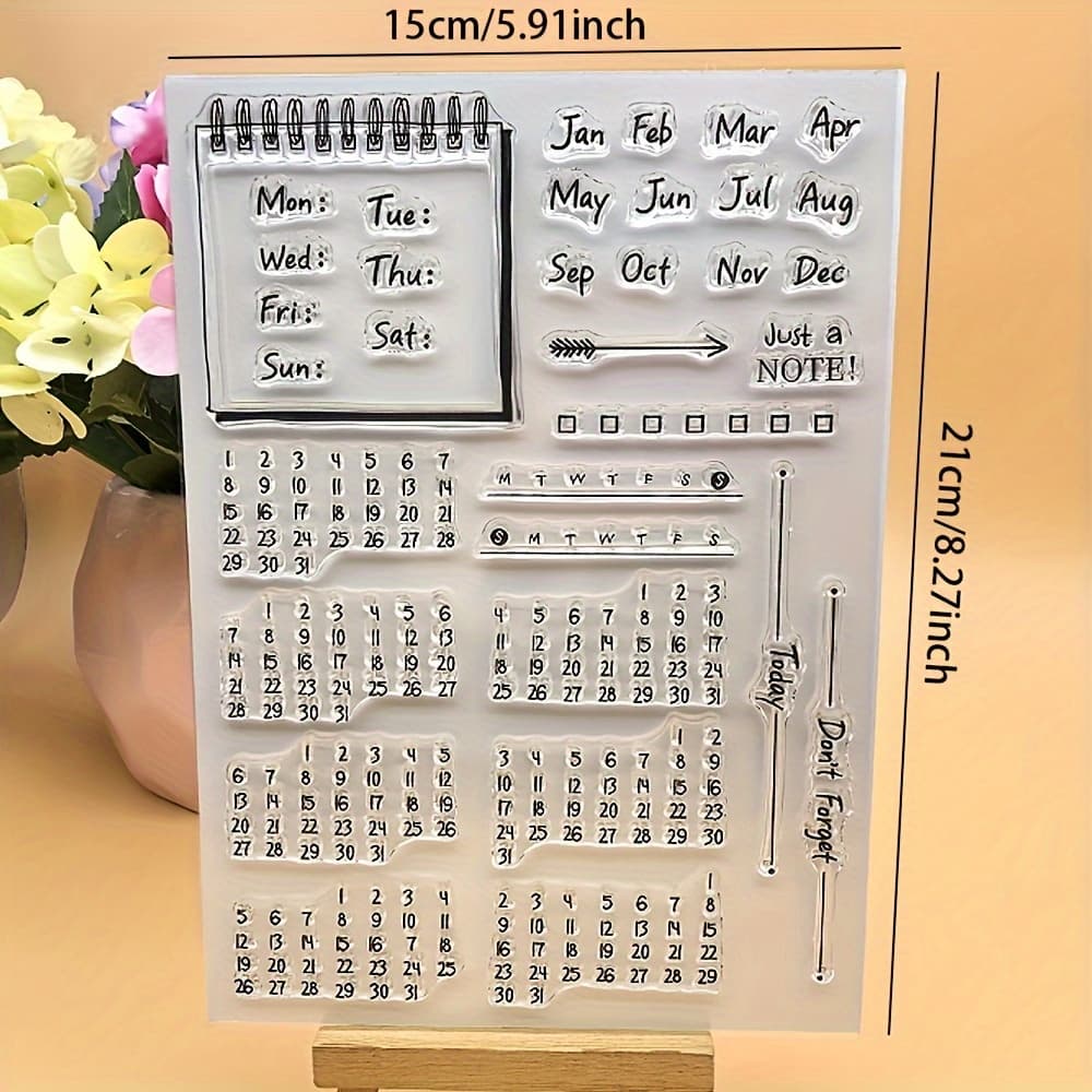 TEMU Alinacraft 1pc Calendar Clear Stamp Reusable Transparent Stamps For Paper Craft Handmade Card Making Greeting Cards Scrapbooking Album Art - Alinacutle