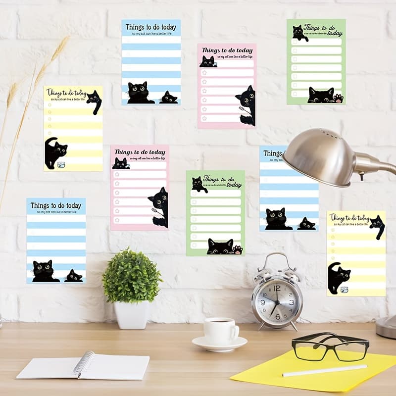 TEMU 4pcs Cat Sticky Notes 6.1x4.13inch 50sheets Each Cute Self-stick Notes, Funny Black Cat Notepad For Gift, Cute Stationery, Memo Pad, School & Office Supplies, Sticky Notes