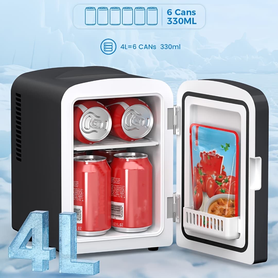 TEMU Fridge, 15 Can Portable Small Refrigerator With Ac/ Adapters, 10 Liter/ 2.6 Gal Small Cosmetics Cooler For Beverage, Food, Skincare, Bedroom, Dorm, Office And Car, White
