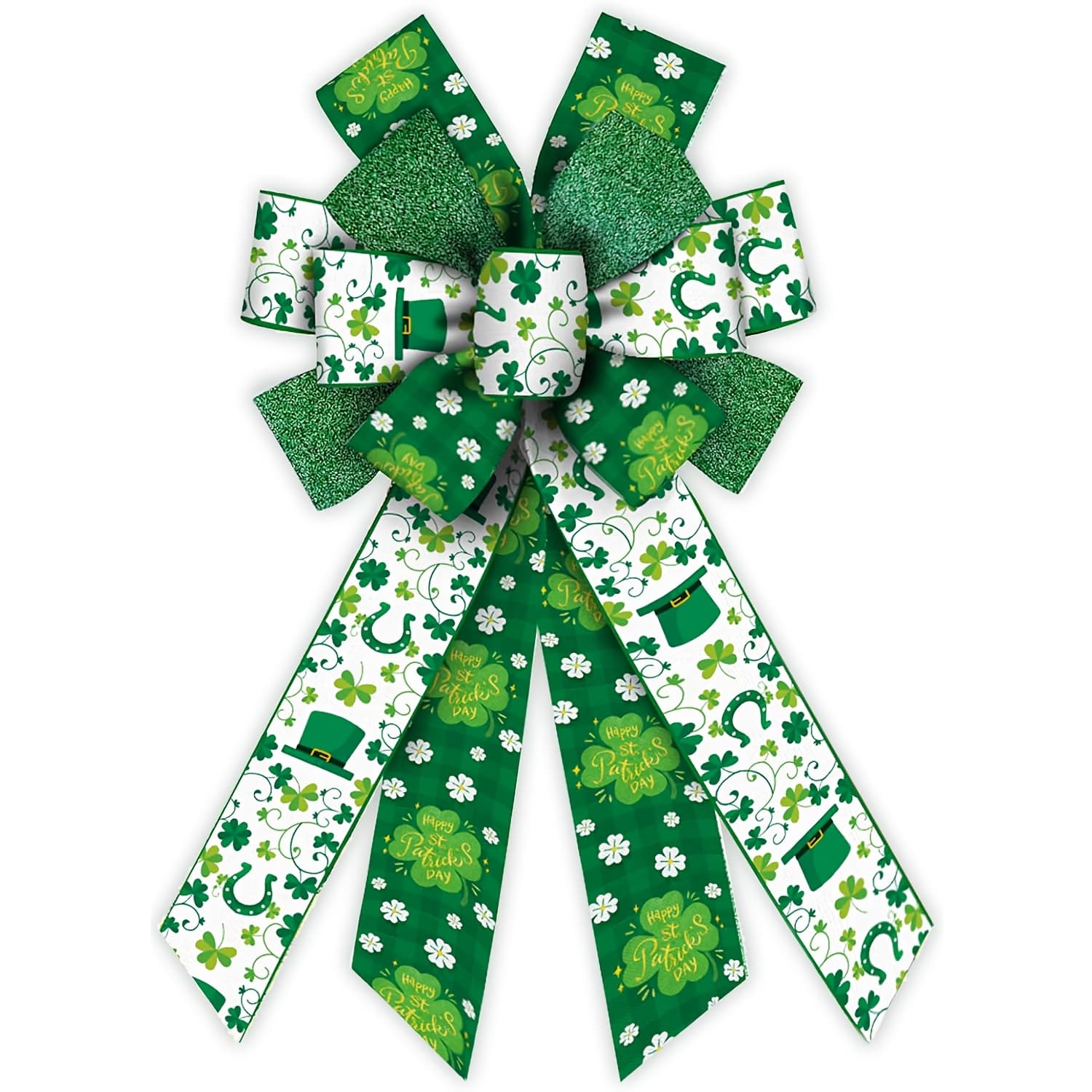 TEMU 1 Large Wide 's Day Wreath Bow With Glitter Shamrock & "shamrock" Bow - Wide -stitched Irish Topper, Door/wall Decoration - Pre-made Cut-and- Bow (no Feathers/) For Pubs, Homes,) 12cm+ Width