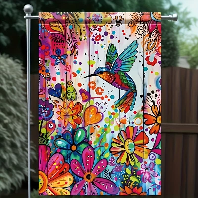 TEMU 18x12 Inch Double-sided Polyester Garden Flag Featuring A Watercolor Hummingbird, Versatile Welcome Floral Banner For Outdoor Home And Yard Decoration