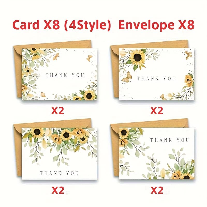 TEMU A Set Of 16 Sunflower-themed Thank You Cards With Envelopes, Perfect As A Gift For For Birthdays And Occasions