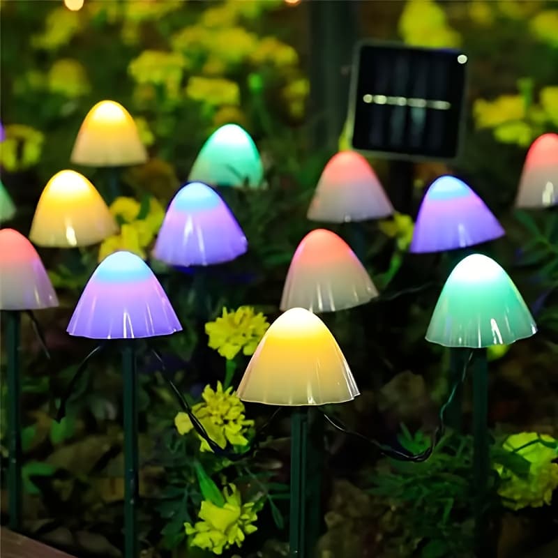 TEMU 20pcs, Mushroom Solar Lights Set Of Fairy Solar String Lights, 8 Outside Solar Pathway Lights, Outdoor Decoration For Garden, Backyard, Lawn, Party, Christmas