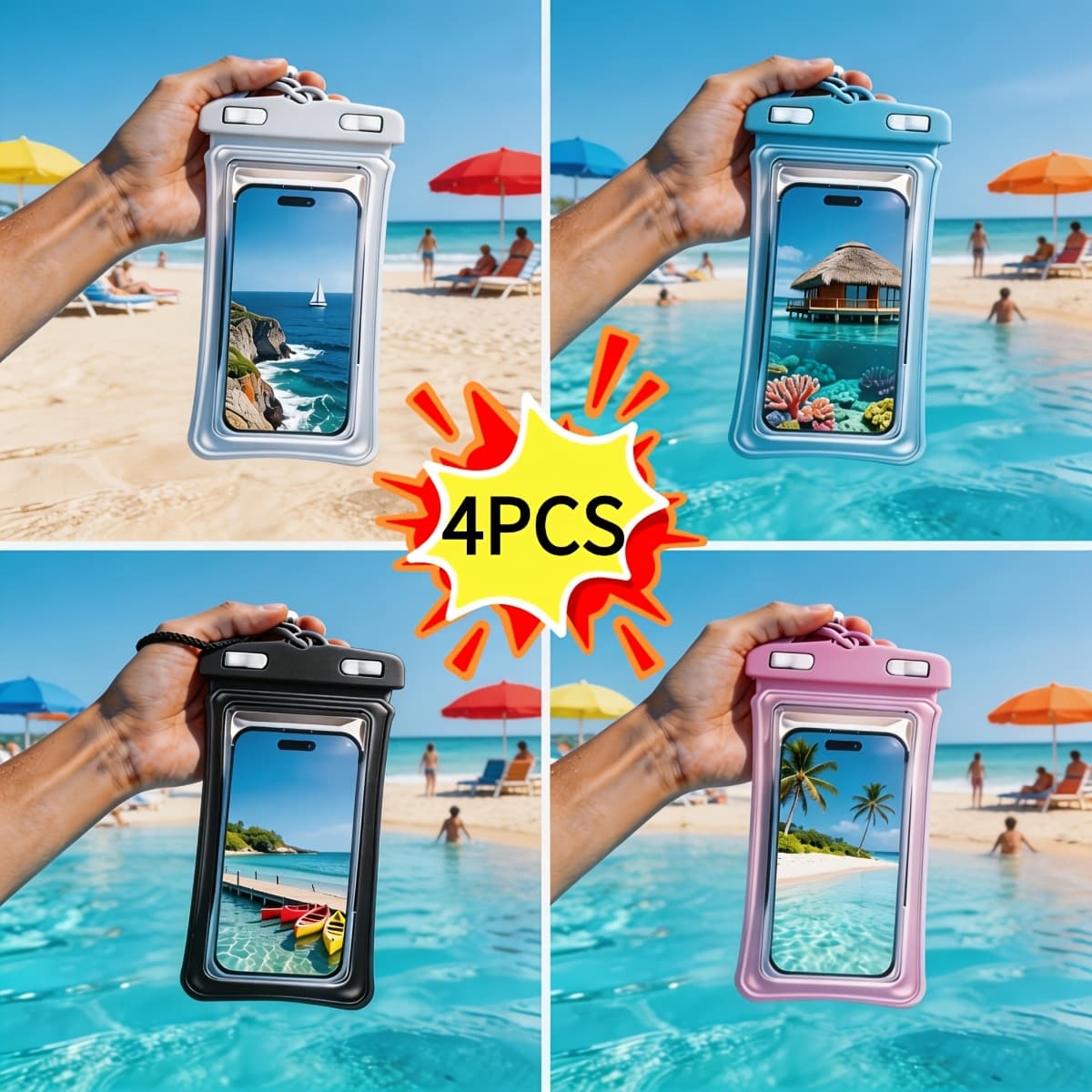 TEMU [floatable] 8/4pcs Floating Universal High Case To 7.0", Phone Pouch With Adjustable Neck Lanyard, A Must-have For Swimming, Beach Activities, And Water Sports