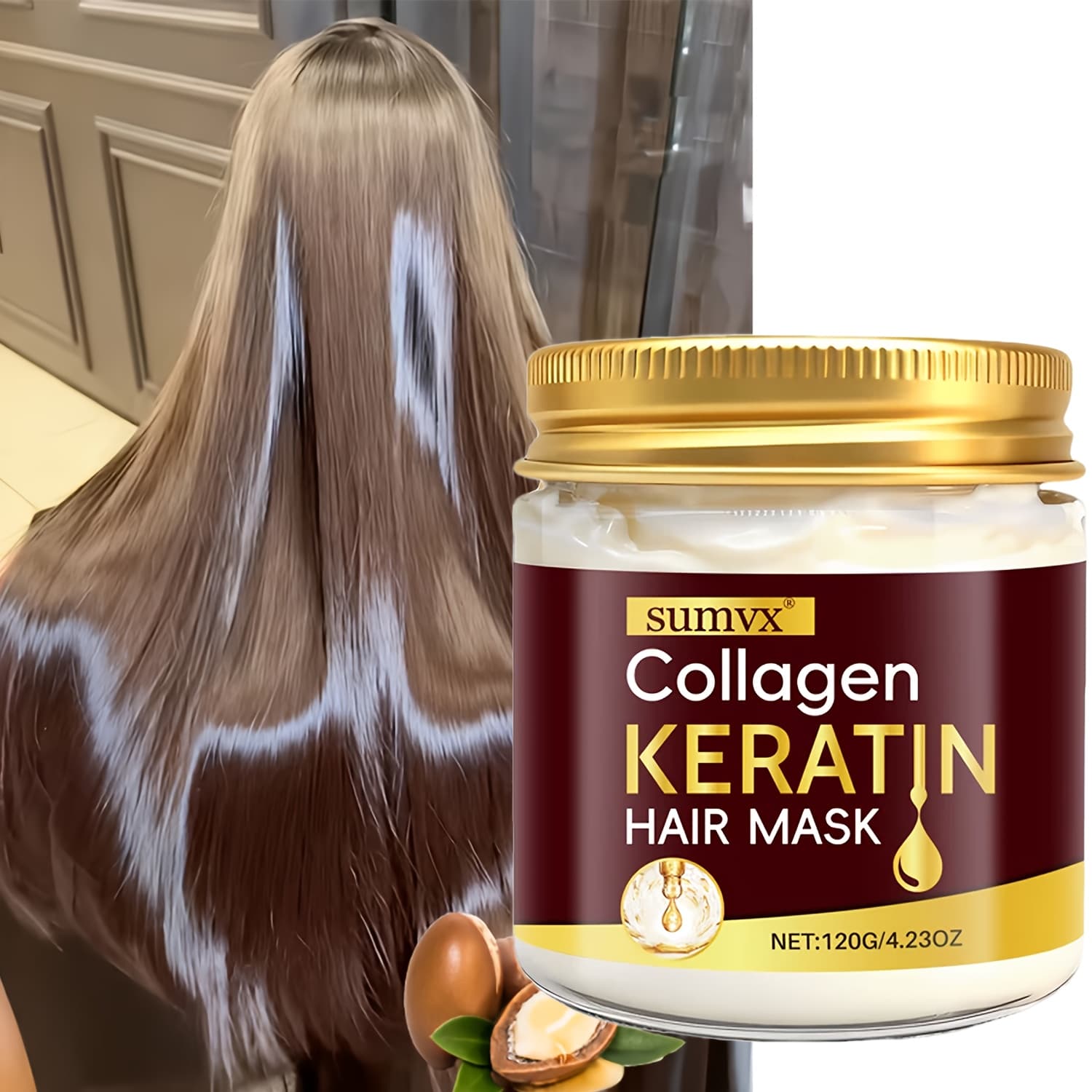 TEMU Collagen Hair Mask, Hydrates And Nourishes, Leaving Hair, Shiny, And . Enriched With Coconut Oil And Hydrolyzed Keratin, Suitable For Color-treated, Damaged, Dry, And Curly Hair
