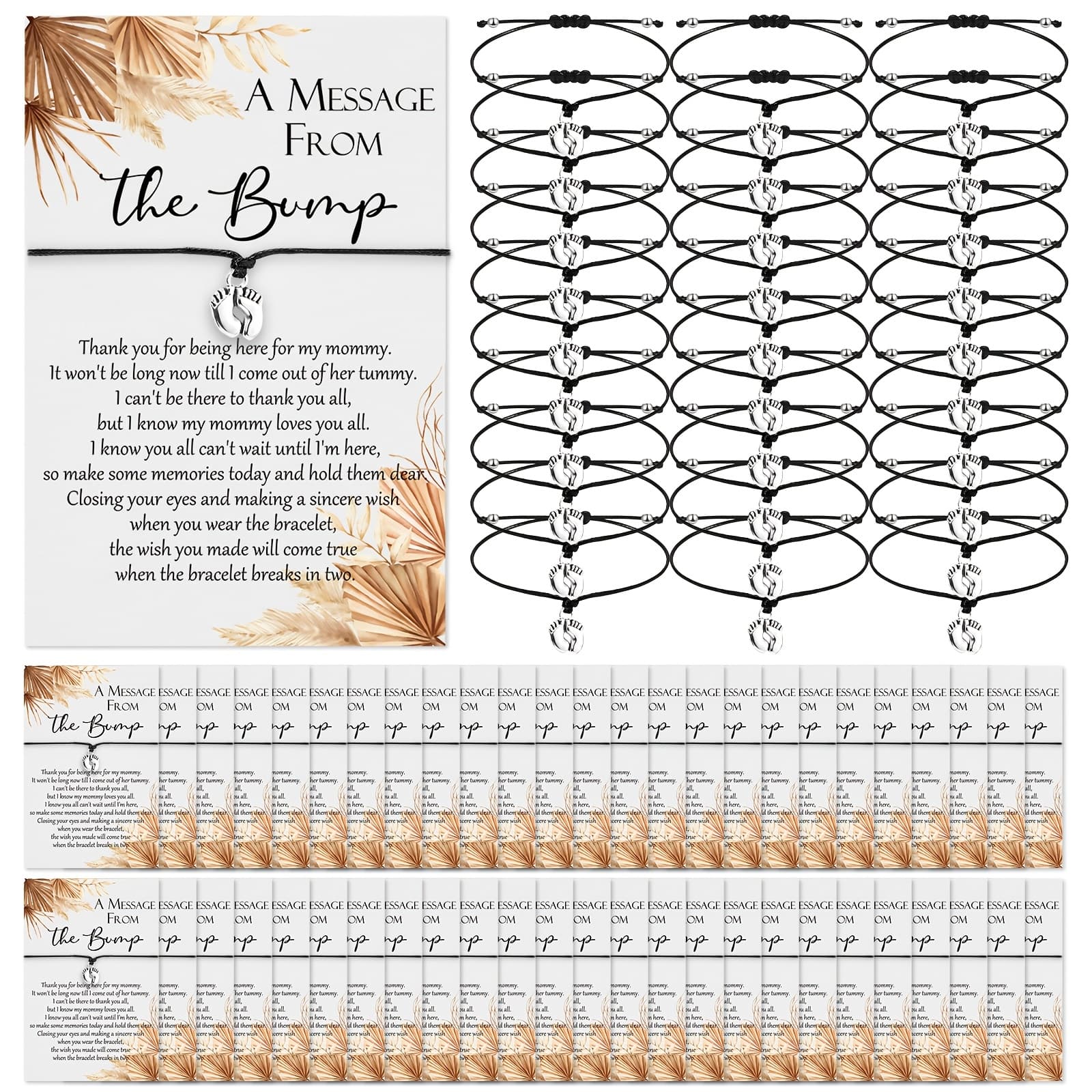 TEMU Gift For Her/him 50 Set Shower Favors For Guests Adjustable Bracelets With Message From Card Footprints Charm Shower Bracelets For Gender Reveal Thank You Gifts (boho)