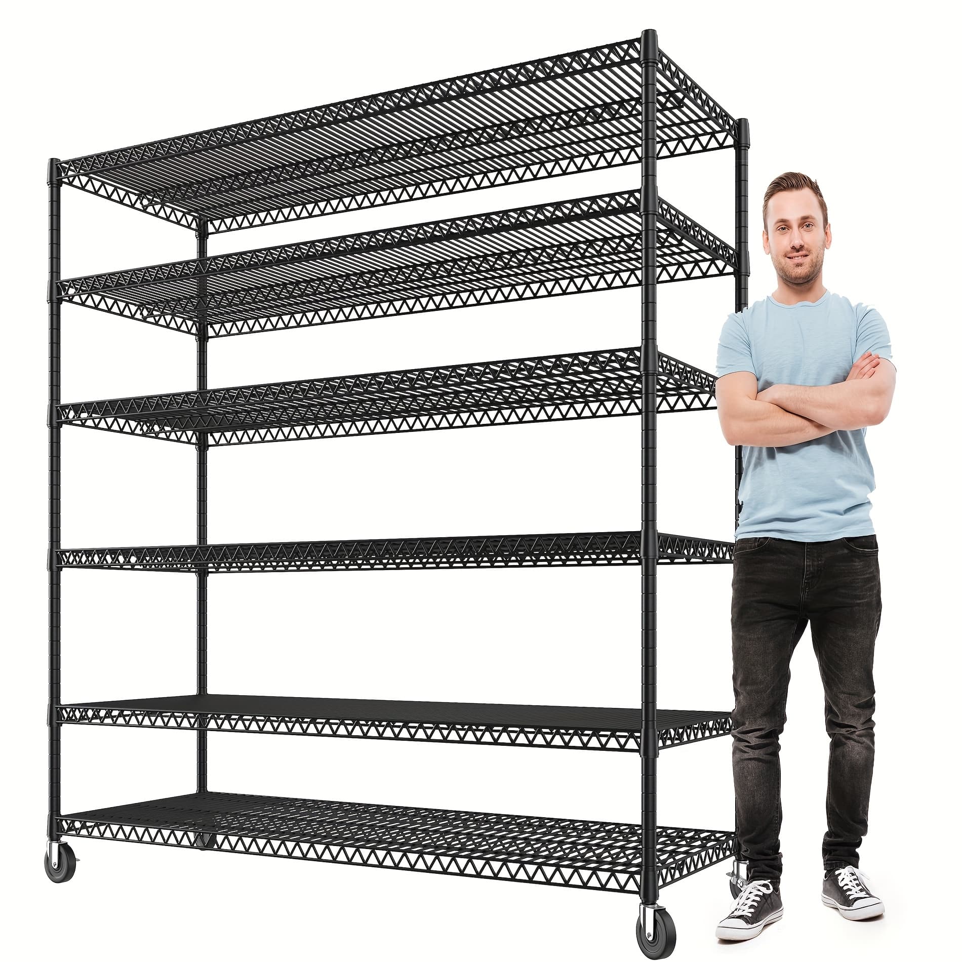 TEMU Reibii Storage Shelves 3200 Lbs Capacity Wire Shelving With Wheels Heavy Duty Metal Shelf For , Garage, Kitchens, School, Commercial Shelf, 73" H X 60" W X 18" D, Standing Shelf