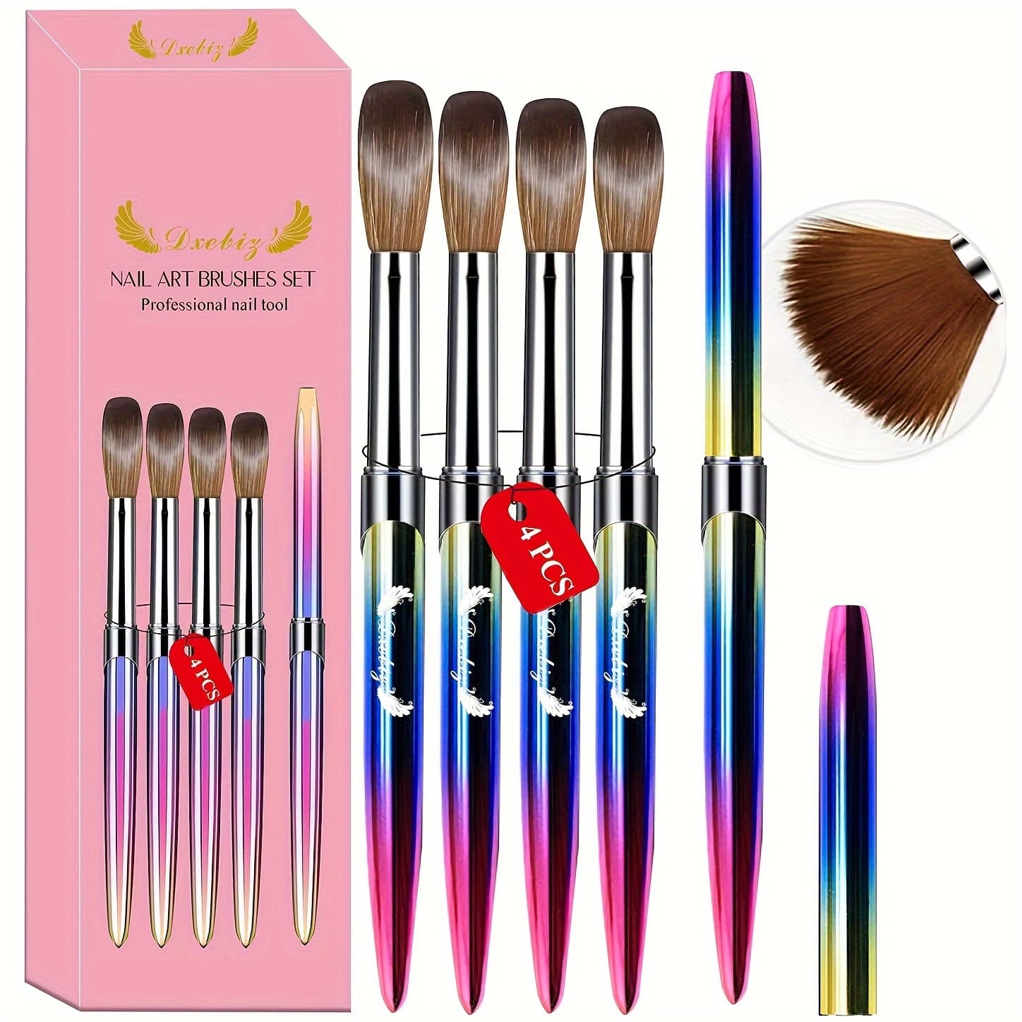 TEMU Acrylic Nail Brush Set, 4pcs Acrylic Nail Brush For Nails Size 10/12/14/16 Nail Art Brush For Acrylic Powder Application, Acrylic Nail Extension, 3d Nail Carving Nail Brush Set