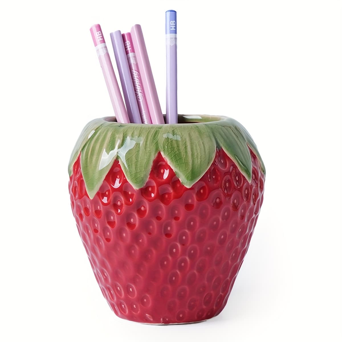 TEMU Strawberry Ceramic Pen Holder, Multifunctional Desktop Organizer, Storage Pen Holder, Makeup Brush Storage Holder, Office Desk Pen Holder, Living Room And Bedroom Decoration Ornaments