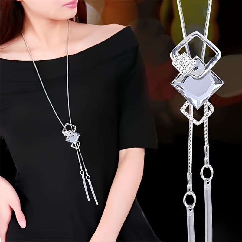 TEMU 1pc Fashionable Square Pendant Long Sweater Chain