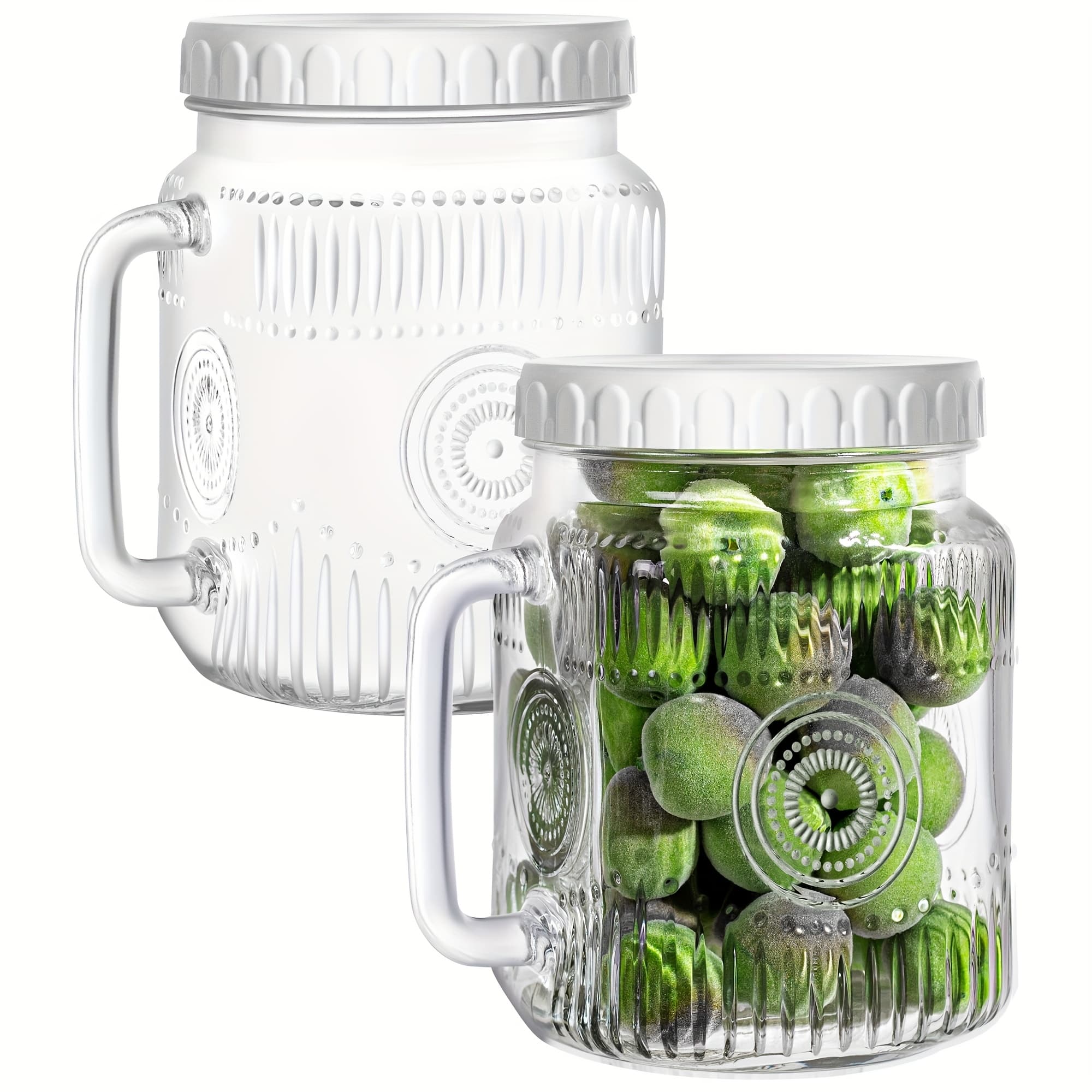 TEMU 2 Set Of Large Glass Mason Jars, 74 Oz Wide Opening With Lid And Handles For Refrigerator, Glass Containers For Food Preservation, Decoration, Ideal For Sugar, Flour, , Pickles, And More