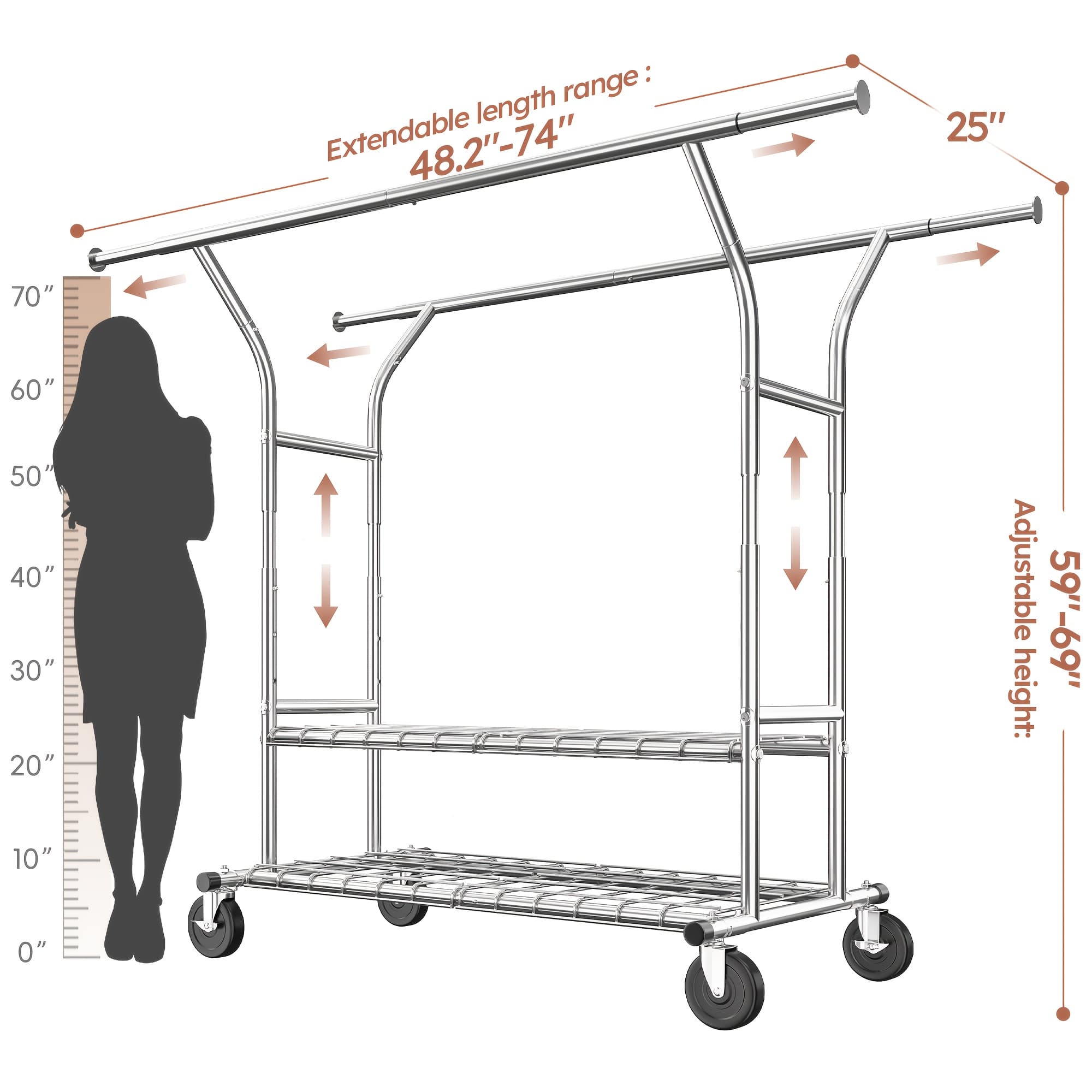 TEMU Clothes Rack, Clothing Rack With Wheels 640 Lbs/300 Lbs Adjustable Garment Rack Heavy Duty Clothes Rack For Hanging Clothes Rolling Clothing Rack With Double Shelves