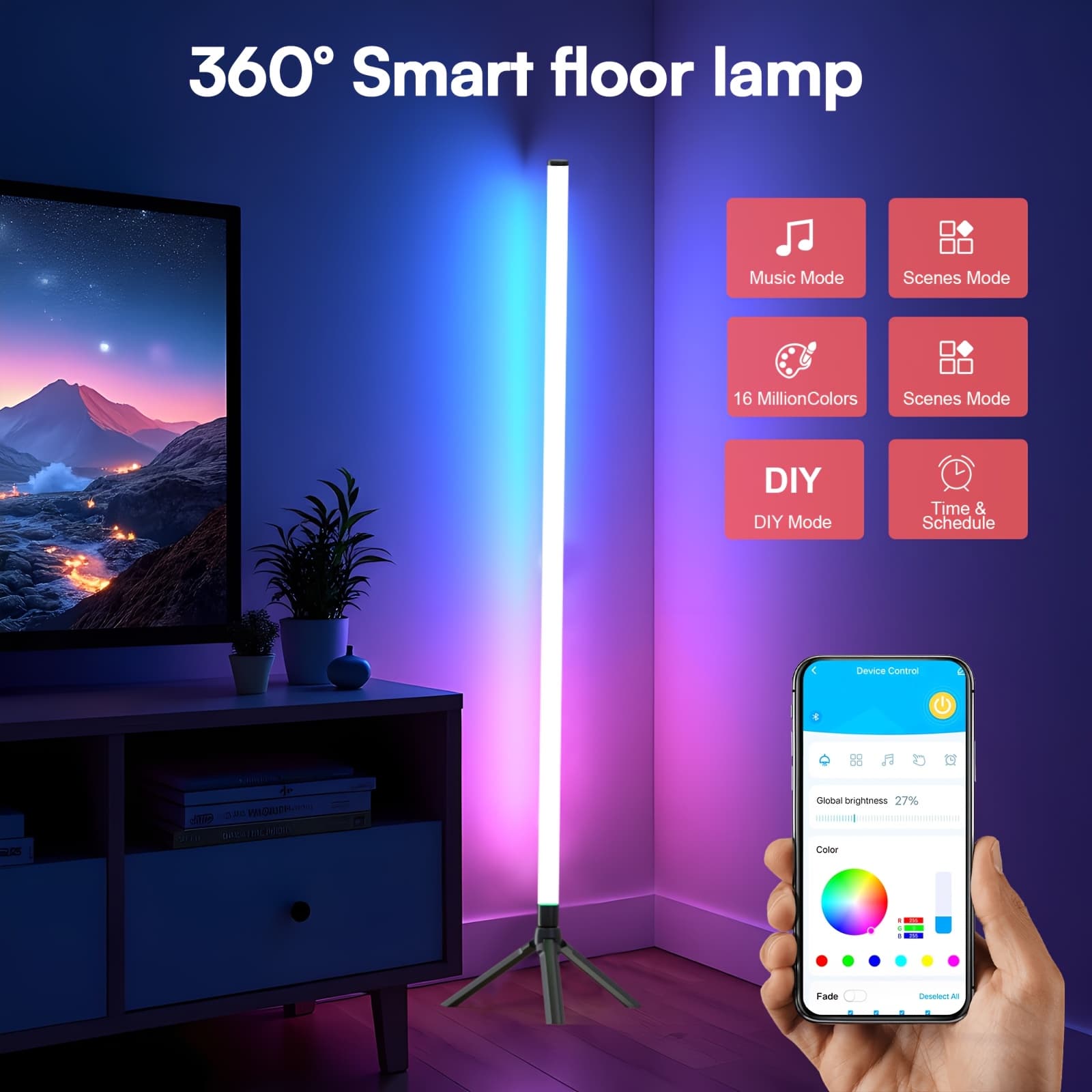 TEMU 1/2/3/4 Pack Smart Rgb Corner Floor Lamp - App & Remote Control, 16 Million Colors, Music Sync & Timer, High Brightness Led Mood Lighting For Living Room, Bedroom, Home Decor