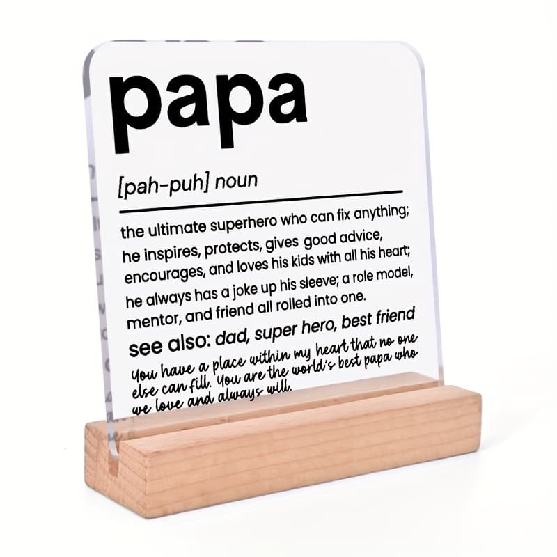 TEMU 1pc Acrylic "papa" Plaque Sign With Wooden Stand, Inspirational Keepsake Gift, Father's Day, Birthday, Christmas, Home Office Desk Decor