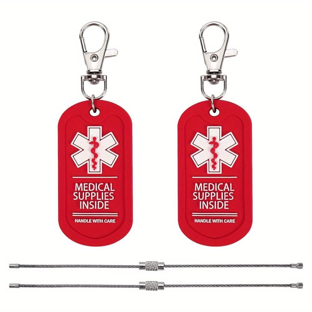 TEMU 2pcs Medical Bag Tag, Handle With Care For Bags Or Luggage Containing , Easy To Spot, Dual-side Zipper Pull Bag Tags For Travel
